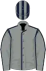 Grey, dark blue seams, striped cap