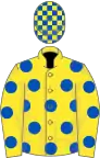 YELLOW, royal blue spots, check cap