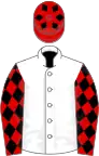 WHITE, red sleeves, black diamonds, red cap, black diamonds
