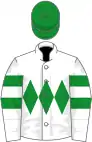 White, green triple diamond, two green armlets, green cap