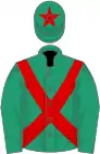 emerald green, red cross sashes, red diamond on cap