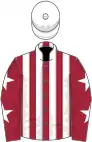 Maroon and white stripes, maroon sleeves, white stars, white cap