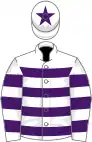 White, purple hoops, white cap, purple star