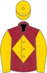 Maroon, gold diamond, sleeves and cap