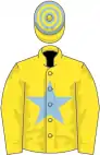 Yellow, light blue star, hooped cap