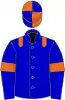 Blue, orange epaulettes, blue sleeves, orange armlets, orange cap, blue quartered