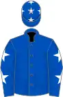 Royal blue, white stars on sleeves, white stars on cap