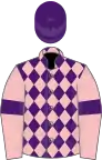 Purple and pink diamonds, pink sleeves, purple armlets, purple cap