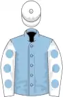Light blue, white sleeves, light blue spots, white cap