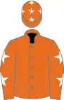 Orange, white stars on sleeves and cap