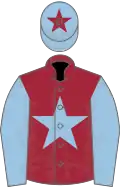 Maroon, light blue star and sleeves, light blue cap, maroon star