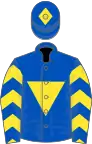 Royal blue, yellow inverted triangle, yellow chevrons on sleeves, yellow diamond on cap