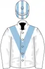 White, light blue chevron, light blue and white striped cap