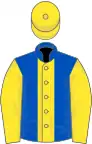 Royal blue, yellow stripe, sleeves and cap