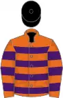 Orange and purple hoops, black cap