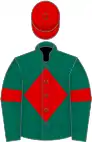 Dark green, red diamond, armlets and cap