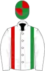 White, one red and one green stripe, green and red quartered cap