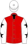 Red, white sleeves, black stars, white cap