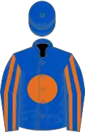 Royal blue, orange disc, striped sleeves, Royal Blue cap