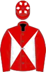 Red, white diabolo, red sleeves, red cap, white diamonds