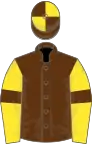 Brown, yellow sleeves, brown armlets, brown and yellow quartered cap