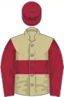Beige, maroon hoop,sleeves and cap