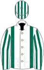 White, Dark Green braces, striped sleeves and cap
