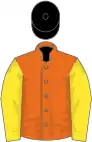 Orange, yellow sleeves, black cap