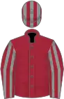 Maroon, grey striped sleeves, striped cap