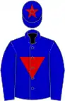 Blue, red inverted triangle, star on cap