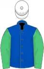 Blue, green sleeves, white cap