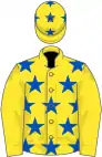 Yellow, royal blue stars, yellow sleeves