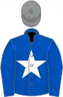 Royal blue, white star, grey cap