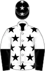 White, black stars, halved sleeves, black cap, white stars