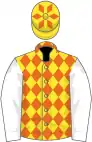 Yellow and orange diamonds, white sleeves