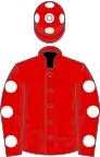 Red, white spots on sleeves and cap