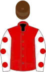 Red, white sleeves, red spots, brown cap