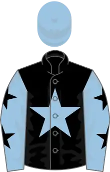 BLACK, light blue star, light blue sleeves, black stars, light blue cap