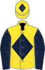 Yellow, dark blue diamond, sleeves and diamond on cap
