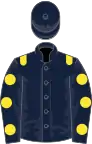 Dark blue, yellow epaulettes, yellow spots on sleeves, dark blue cap