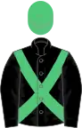 Black, emerald green cross belts, emerald green cap