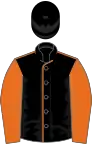Black, orange seams, sleeves and stars on cap