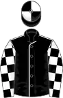 Black, white seams, checked sleeves, quartered cap