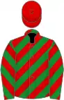 Gree, red diagonal stripes, red cap