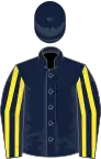 Dark blue, yellow striped sleeves