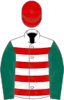 White, Red hoops, Dark Green sleeves, Red cap