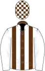 Brown and White stripes, White sleeves, check cap