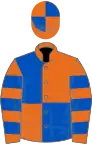 Orange and royal blue (quartered), hooped sleeves