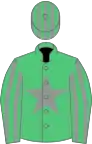 Emerald green, grey star, striped sleeves and cap