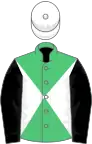 Emerald green and white diabolo, black sleeves, white cap